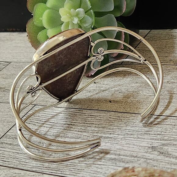 Blazing Flames Fire Jasper Silver Cuff Bracelet - Bold Statement Jewelry - Picture 9 of 10